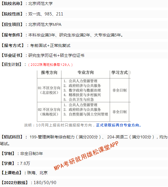 2023年北京師范大學(xué)公共管理碩士（MPA）招生簡章